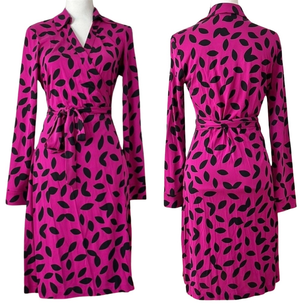 Diane Von Furstenburg Silk Jeanne New Vintage Wrap Dress in Leaves. Size 12.